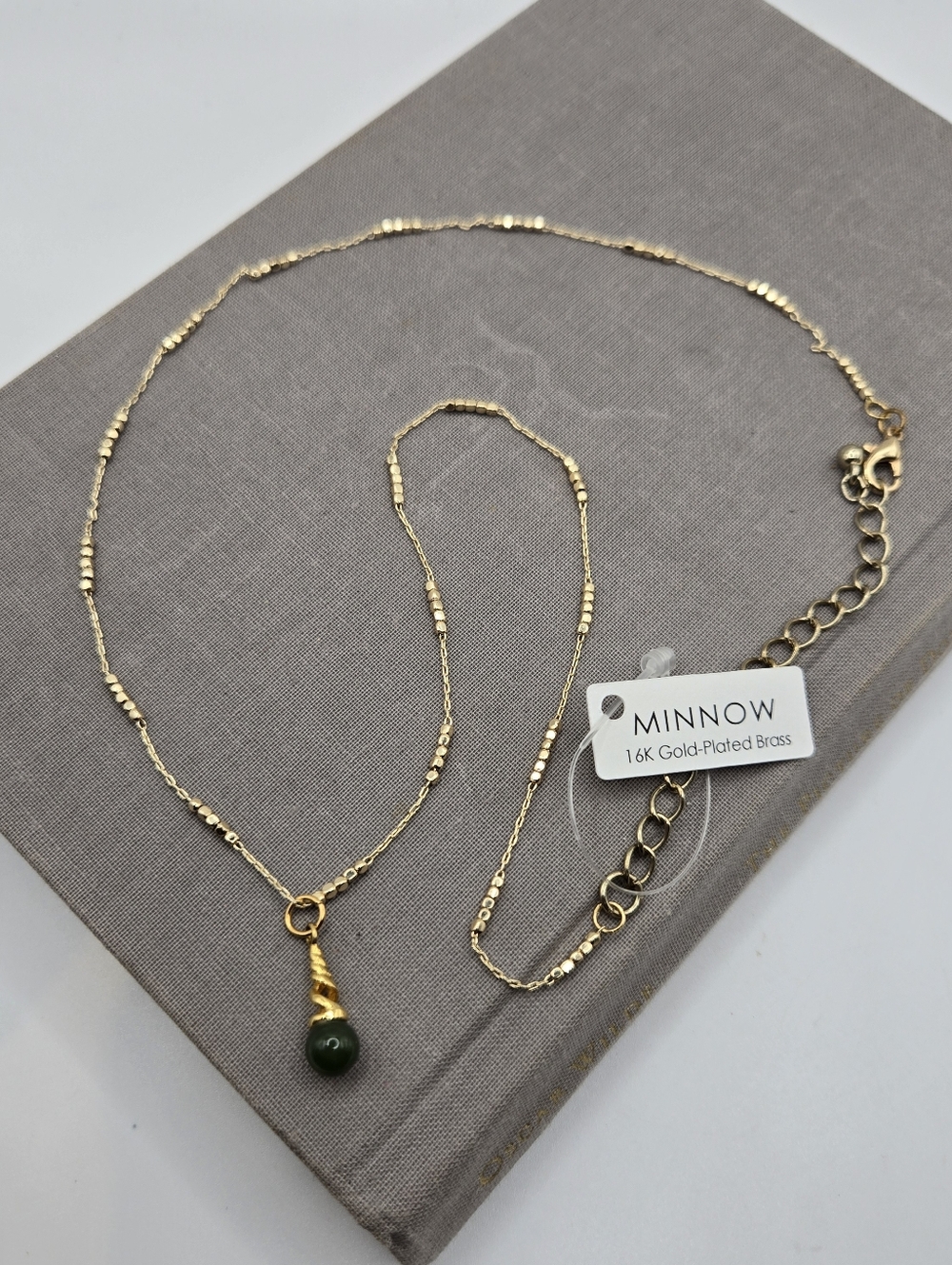 Jade Charm Gold Mini Bead Chain necklace Dainty Delicate Beaded 16K Plated Brass